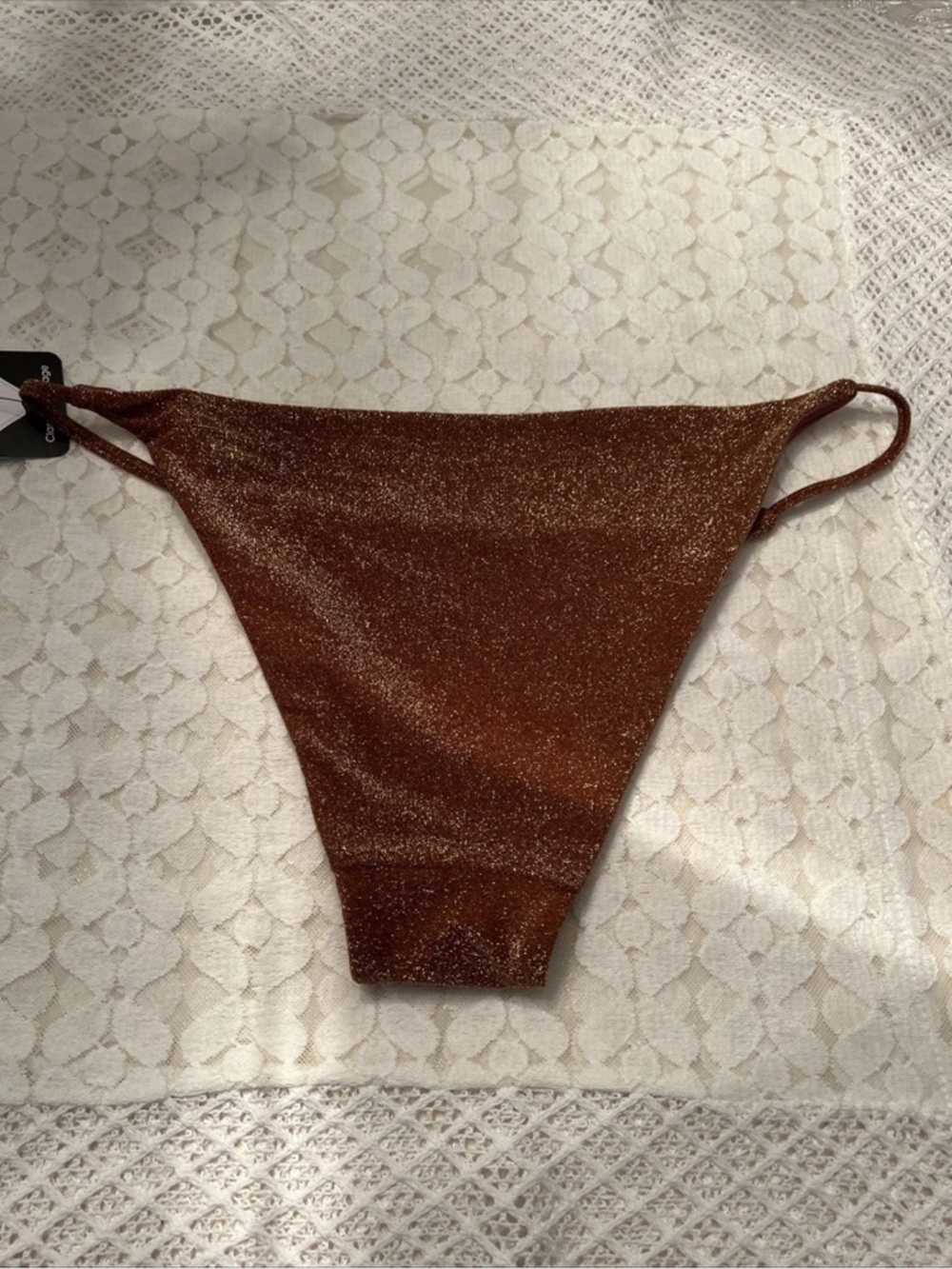 LOVE & SPORTS L 12-14 Metallic Cinnamon Classic Side Tab Bikini Bottom NEW TAG - Picture 5 of 16